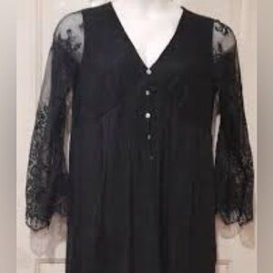 Baevely Women's Mini Dress Size Sm Boho Lace Sleeves Shift Dress Black
